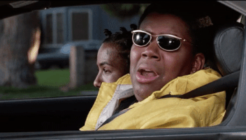 Movie gif. Kenan Thompson as Dexter in the Good Burger sits in a driver's seat with the window down. He looks out the window with blacked out sunglasses and a frown on his face. Then he yells out, “whyyyyyy."