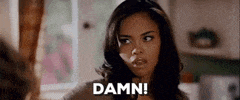 Movie gif. Sharon Leal as Kelli in "This Christmas" looks nonplussed over her shoulder, says "Damn!" and turns her head away.