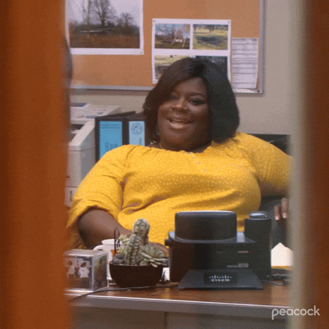 TV gif. The camera peaks through a crack in the door to look at Retta as Donna Meagle on Parks and Recreation who swivels a little in her desk chair. She leans back cooly, and has a smug look on her face as she winks. She says to the other person in the room, “Nice.