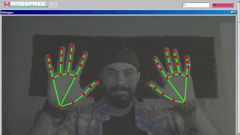 A 3D model of a hand projected above a person's hand