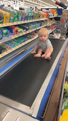 Baby Rides Grocery Conveyer Belt GIF by ViralHog