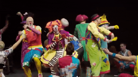 Image result for clowns on stage gif