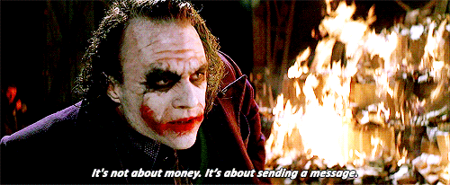 Image result for it's not about the money joker gif