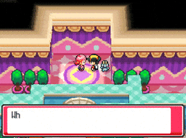 Anime gif. Two characters are chatting in the Pokémon game while a Pokémon jumps up and down next to them in a corner. Text, "Whitney: Waaah! Waaaaah! Snivel, hic. You meanie."
